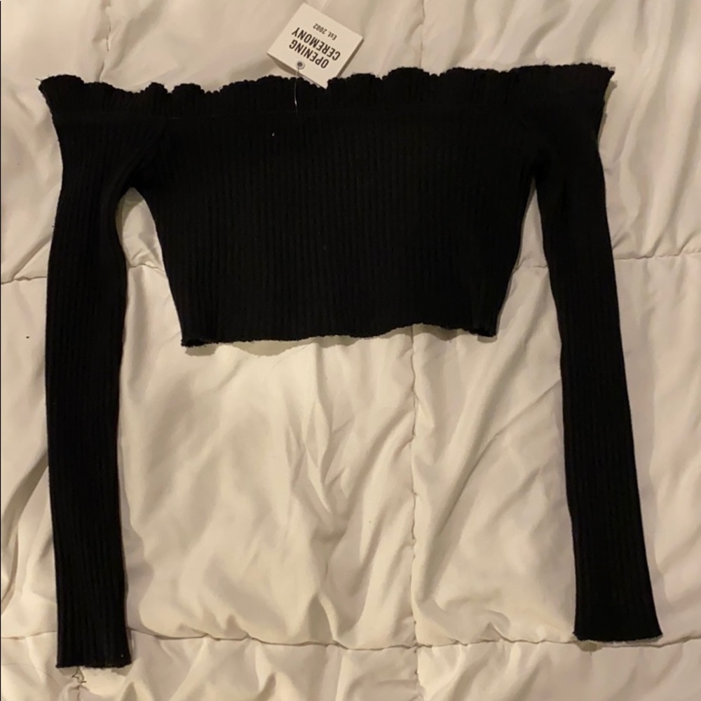BORDEAUX black off the shoulder L/S crop top NWT